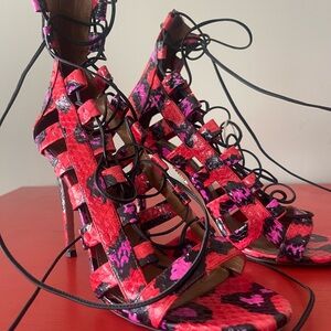 Aquazzura Pink and Red Lace-Up High Heel Sandals
